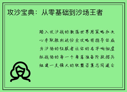 攻沙宝典：从零基础到沙场王者